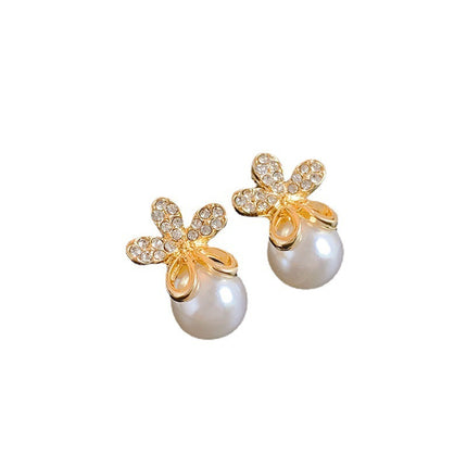 Five-Petal Flower Pearl Drop Earrings - FASHION SHEGOODS LLC
