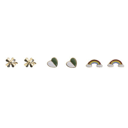 Rainbow clover love stud earrings set