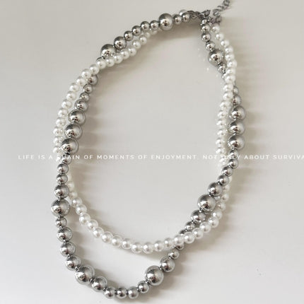 Imitation Pearl Wrapped Necklace Double Layer Magnetic Buckle Neck Chain Choker Necklace - FASHION SHEGOODS LLC