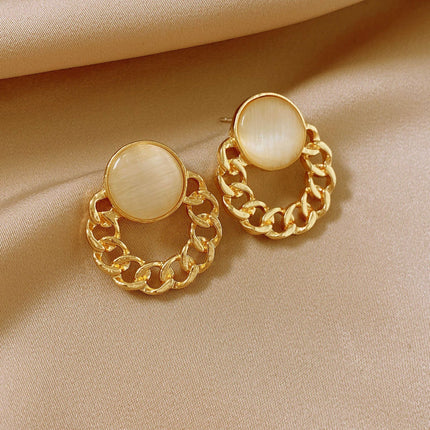 Opal Round Geometric Earrings - FASHION SHEGOODS LLC