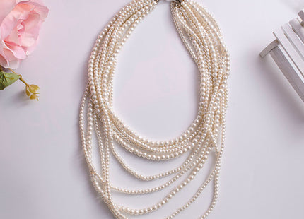 Beaded Pearl Strand Layered Long Fashion Jewelry Necklace