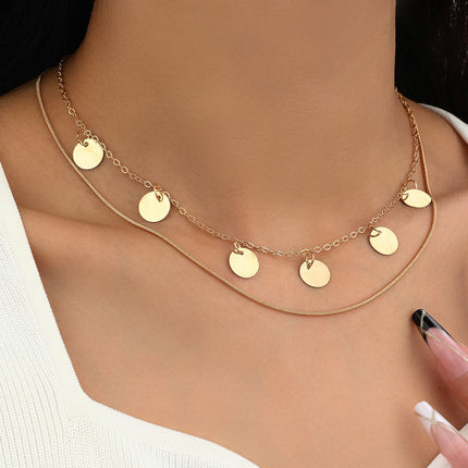 Layered Chain Multi Coin Pendant Necklace - FASHION SHEGOODS LLC
