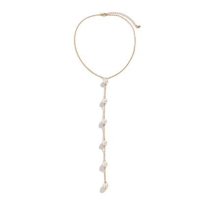 Simple Long Pearl Beads Tassel Chain Necklace