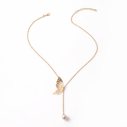 Hollow Butterfly Imitation Pearl Necklace - FASHION SHEGOODS LLC