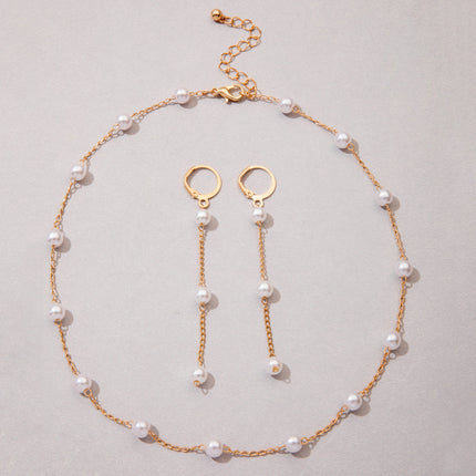 Women Pearl Beads Chain Choker Necklace Jewelry Set