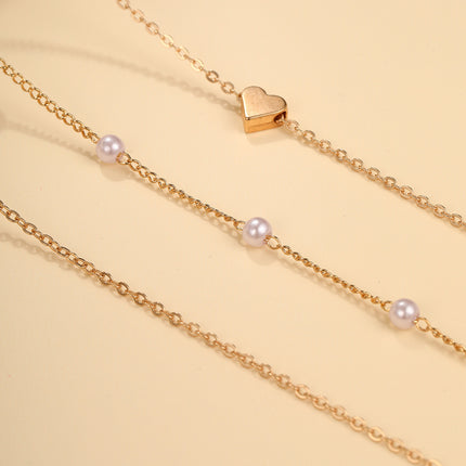 Alloy Heart Necklace Double Layer Fashion Chain Pearl Necklace