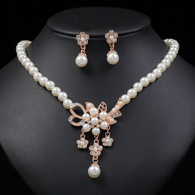Rhinestone Pearl Wedding Jewelry Set for Bride Bridesmaid