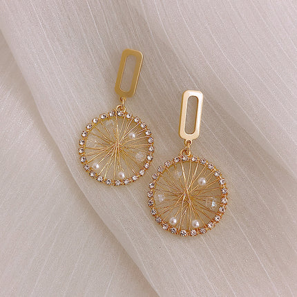 Rhinestone Beads Paving Dream Catcher Earring