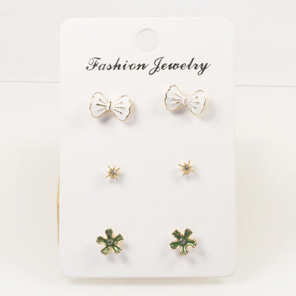 Cherry blossom bow flower stud earrings set