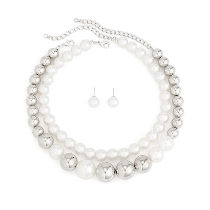 Exaggerated Big Pearl Chunky Heart CCB Round Ball Bead Chain Punk Choker Necklace