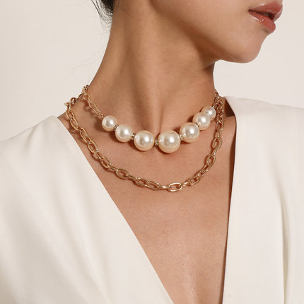 Punk Round Beads Double Layered Necklace
