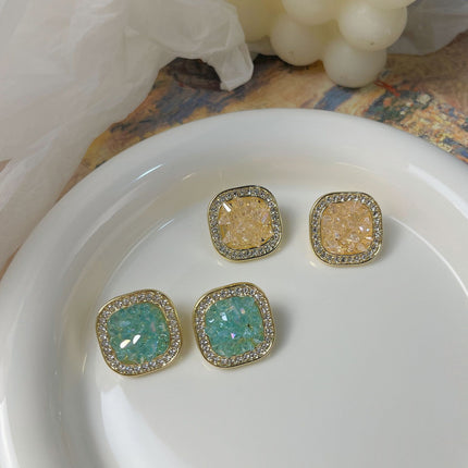 Geometric Square Crystal Studs Earrings - FASHION SHEGOODS LLC