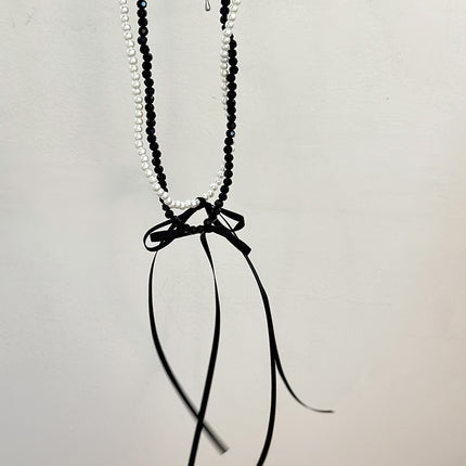 Long Black Ribbon Choker Necklace - FASHION SHEGOODS LLC