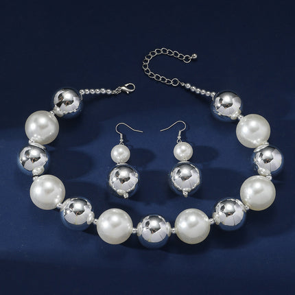 Exaggerated Multi-Layer Pearl Pendant Earring and Necklace Set