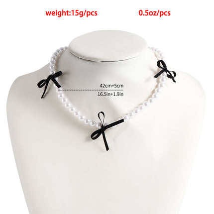 Black Ribbon Bow Necklace Love Pearl Bead
