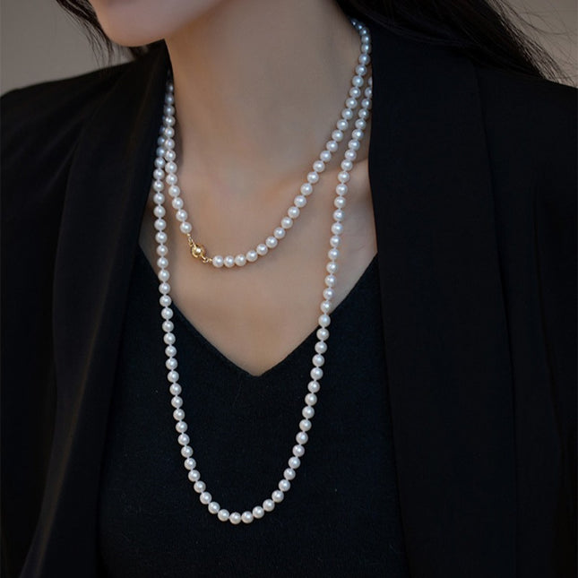 Vintage Pearl Elegant Necklace Small Fragrance Style Simple Layer Long Sweater Accessories