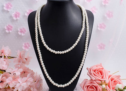Layers White Glass Pearl Costume Strand Collar Necklace