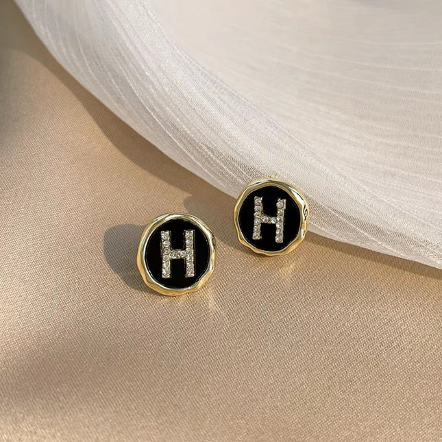 Enamel initial Letter H Earings