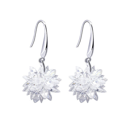 Handmade Long Tassels Flower Ball Crystal Hook Earrings