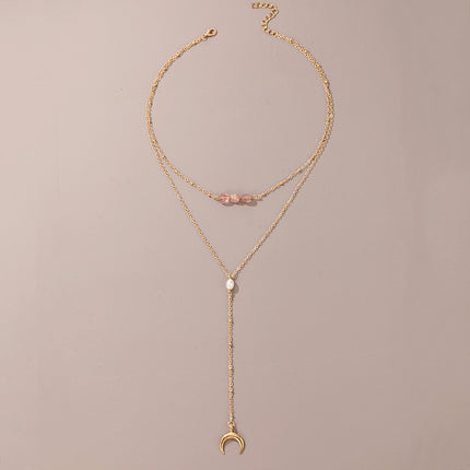 Double Layer Chain Moon Pendant Necklaces Jewelry