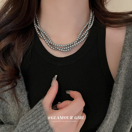 Retro Choker Multi Layer Grey Pearl Necklace Women