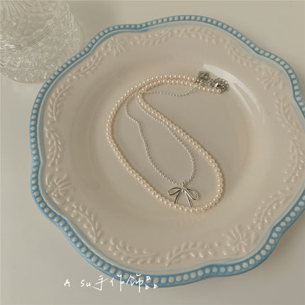 Bow Knot Shape Necklace Women Pearl Beads Necklace
