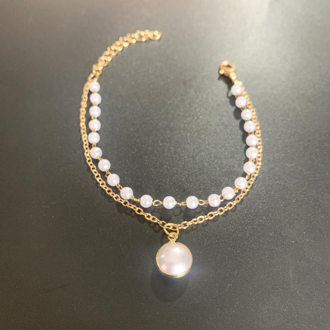 White Imitate Pearl Double Anklet Chain