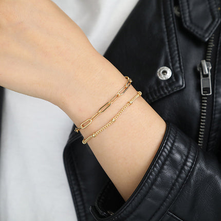 Paper Clip Round Bead Chain layer Bracelet