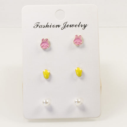 Cartoon bunny stud earrings set