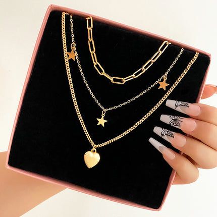 Vintage Style Star Heart Multi-layer Necklace