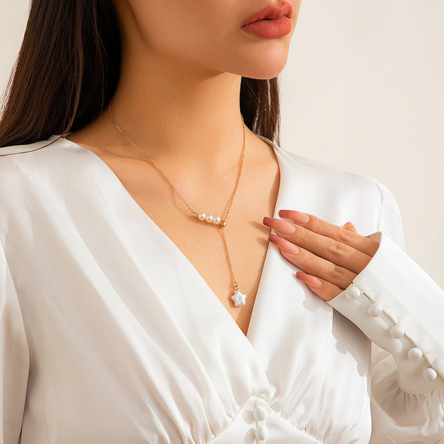 Vintage Star Necklace Pearl Tassel Pendant Necklace