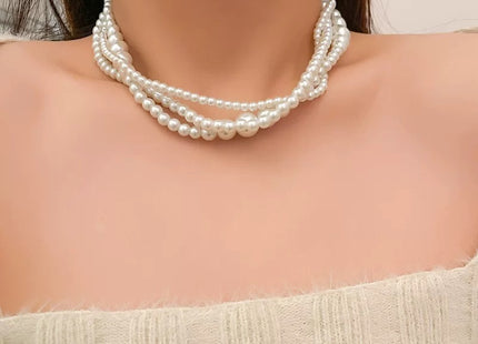 Women Multi Layer Pearl Bead Twist Choker Necklace