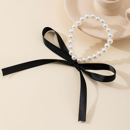 Long Bow Collarbone Chain Necklace DIY Lace up Velvet Pearl Necklace - FASHION SHEGOODS LLC