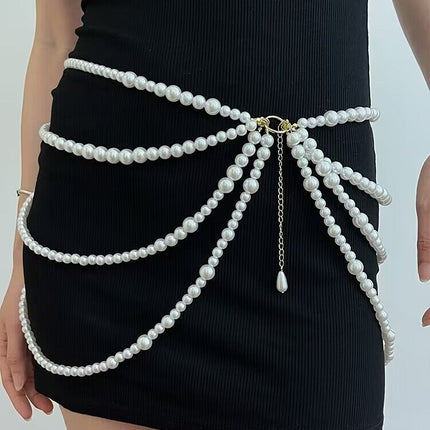 Sexy Imitation Pearl Waist Belt Multi Layered Body Chain