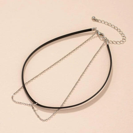 Girl Short Choker Necklace Elegant Leather Rope