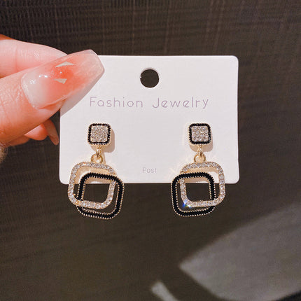 Geometry Rhinestone Square Pendant Earrings - FASHION SHEGOODS LLC