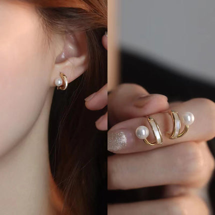 Vintage Pearl Enamel curved Earrings