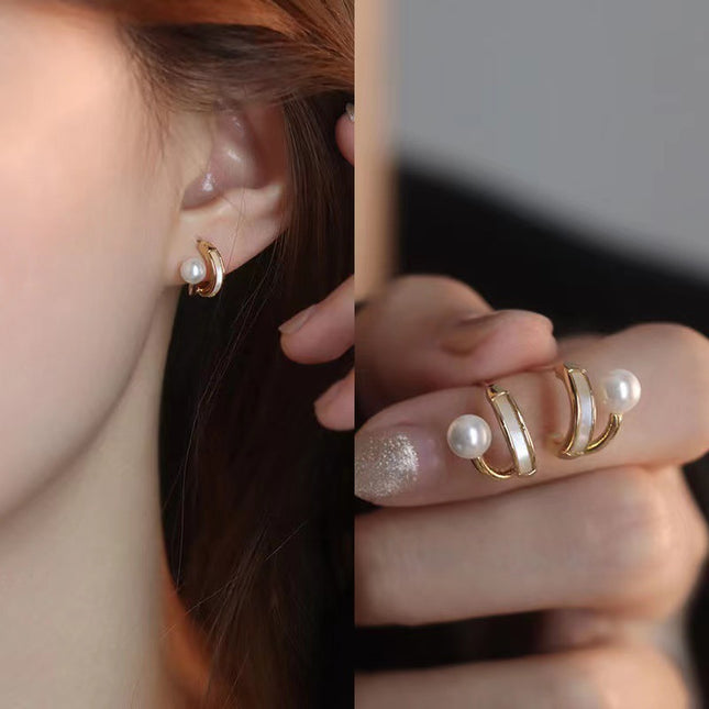 Vintage Pearl Enamel curved Earrings