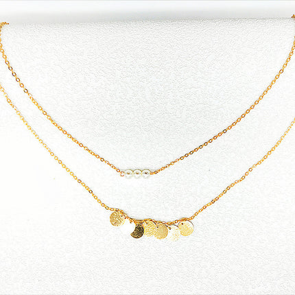 Round Coin Pearls Pendant Chain Necklaces