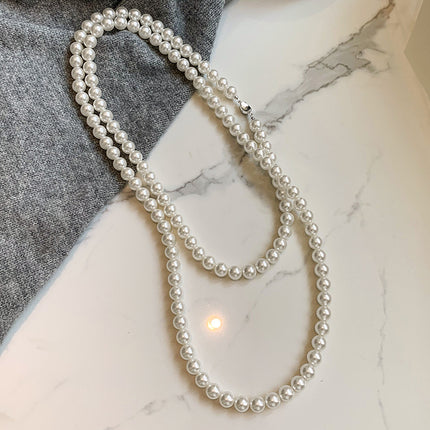 Long Gray Glass Pearl Vintage Charm Necklace - FASHION SHEGOODS LLC
