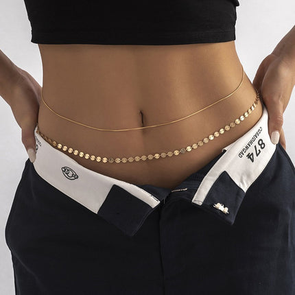 Women Sequin Snake Bone Chain Double Waist Geometric Body Chain