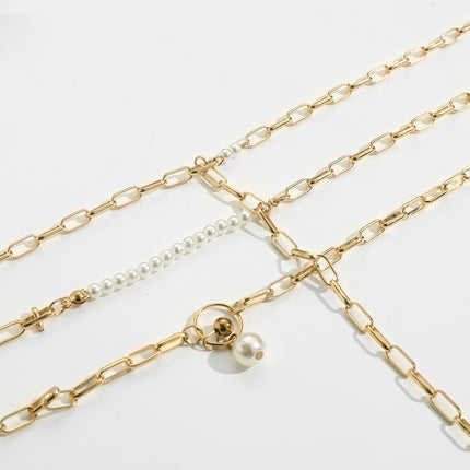 Layer Long Chain Necklace Pearl Charm Jewelry for Women - FASHION SHEGOODS LLC