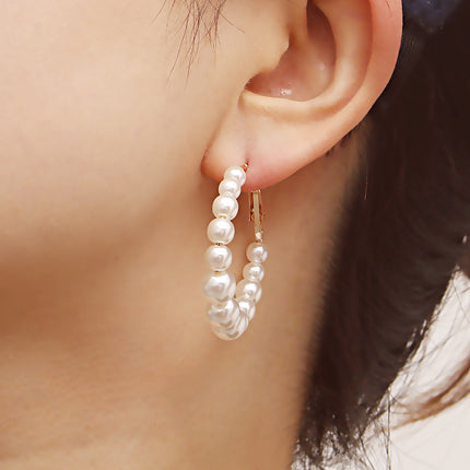 Geometric Large Pearl Hoop Earrings