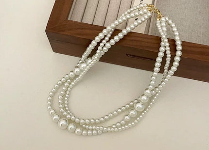 Women Multi Layer Pearl Bead Twist Choker Necklace