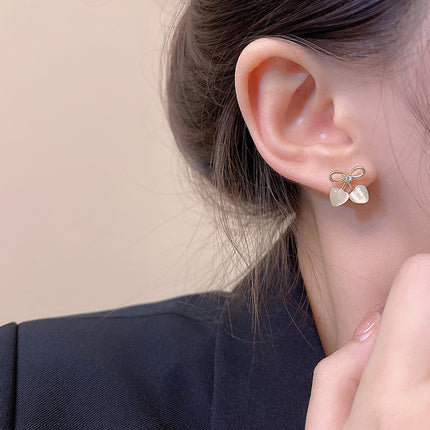 Flower Opal Bow Stud Earrings - FASHION SHEGOODS LLC