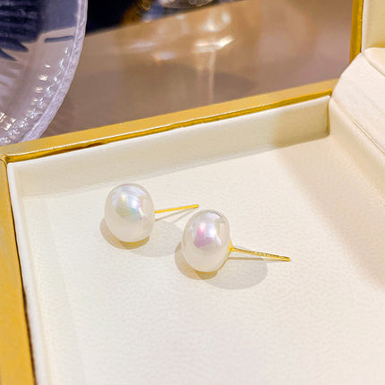 Simulated Pearl Geometric Round Square Stud Earrings