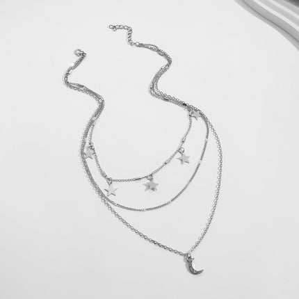 Multi-layer Star Pentagram Tassel Moon Pendant Chain Necklace - FASHION SHEGOODS LLC