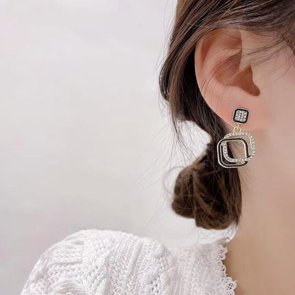 Geometry Rhinestone Square Pendant Earrings - FASHION SHEGOODS LLC