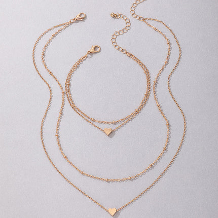 Multi Layer Clavicle Chain Peach Heart Pendant Necklace Jewelry Set - FASHION SHEGOODS LLC