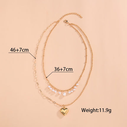 Pearl Layered Heart Pendant Necklace
